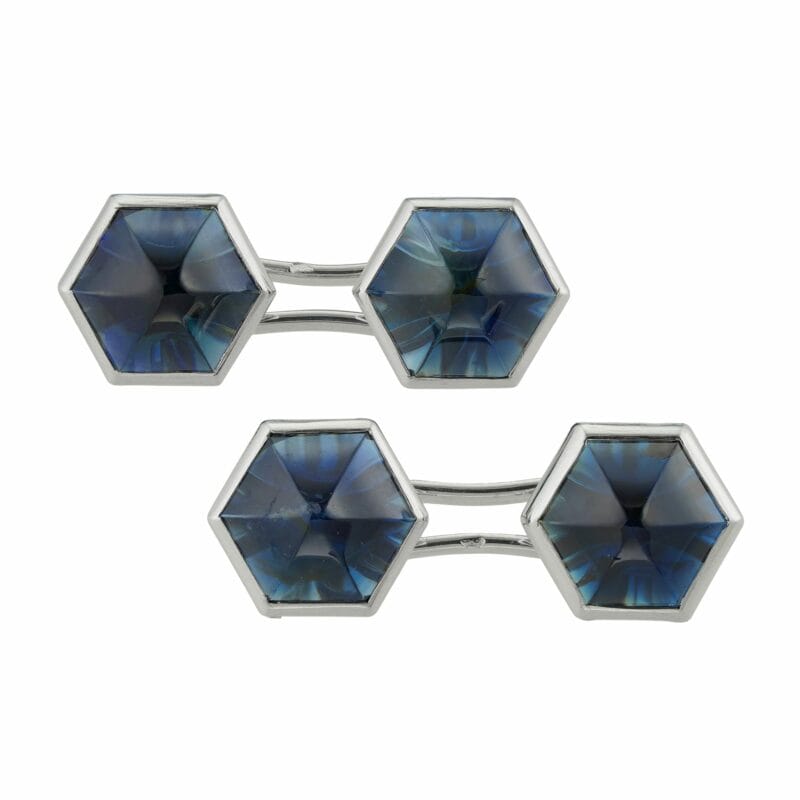 A Pair Of Sapphire Hexagonal Cufflinks