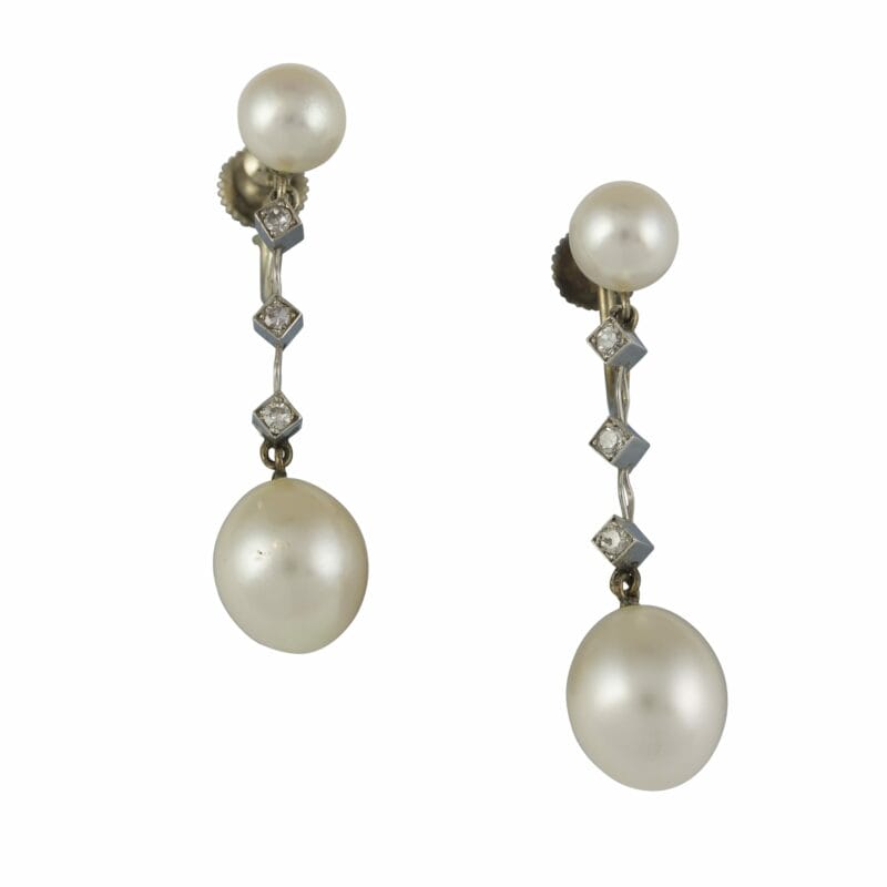 A Pair Of Pearl And Diamond Drop Earrings