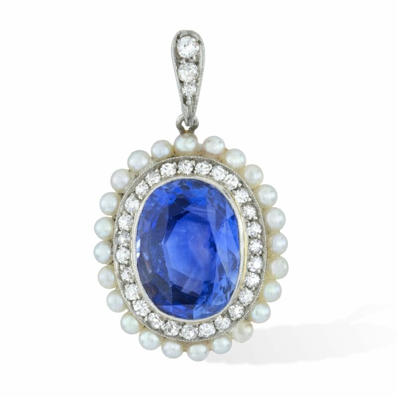 A Belle Époque Sapphire Diamond And Pearl Pendant