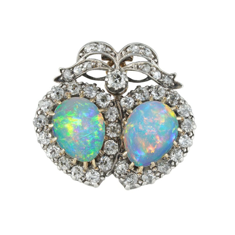 A Late Victorian Opal And Diamond Twin Heart Ring/Brooch