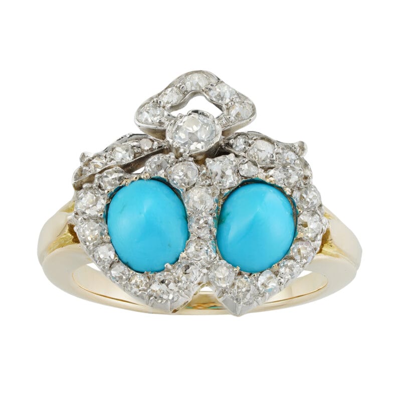 A Victorian Turquoise And Diamond Double Heart Ring