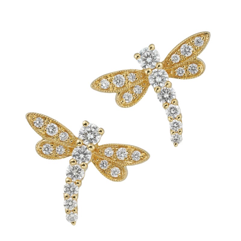 A pair of diamond and yellow gold dragonfly earrings