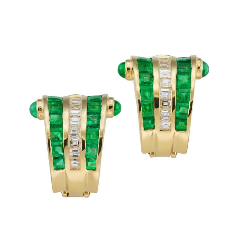A pair of vintage emerald and diamond earrings
