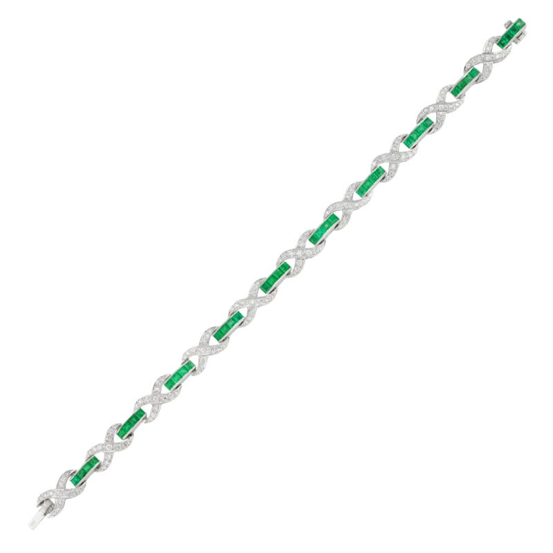 A vintage emerald and diamond link bracelet