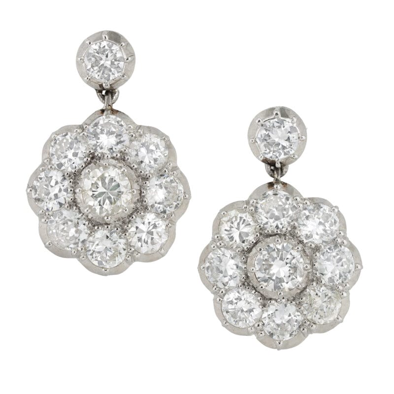 A mid-20th century diamond cluster drop earrings