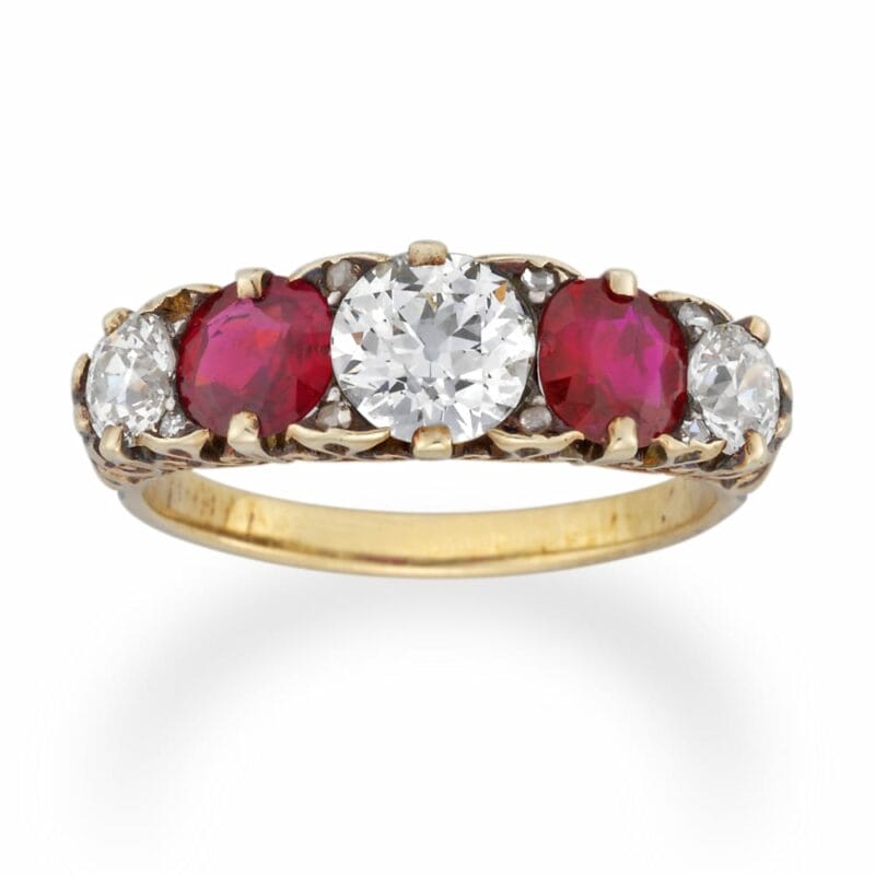 A Fine Victorian Five Stone Ruby And Diamond Ring