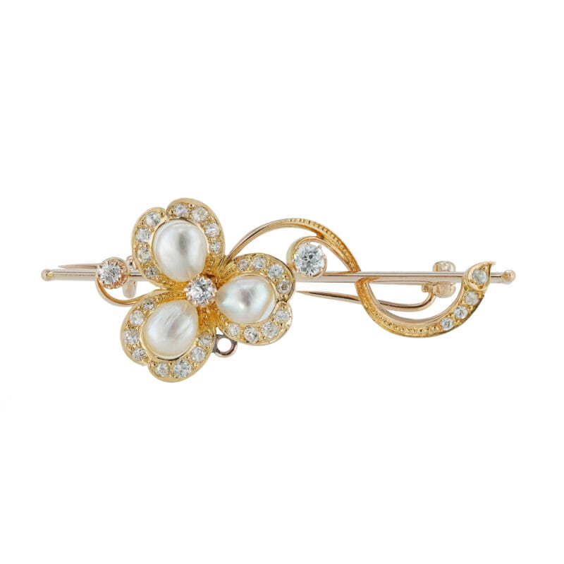 A Victorian Pearl And Diamond Clover Brooch
