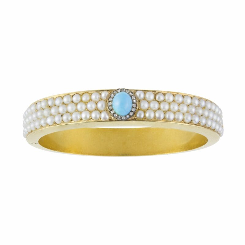A Pearl, Turquoise And Diamond Bangle