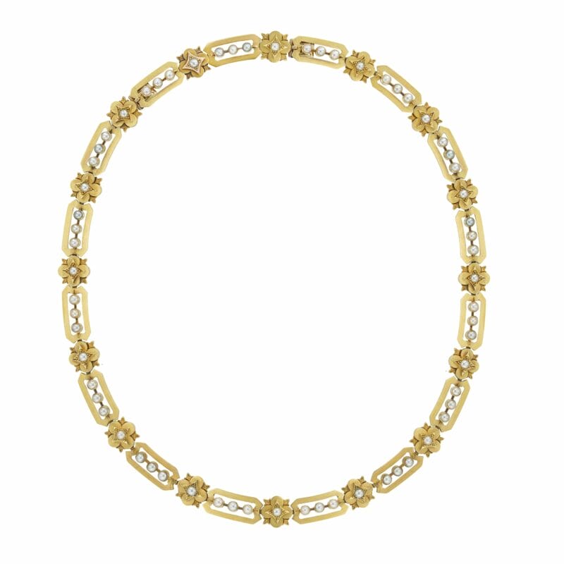 A Victorian gold and pearl link necklace