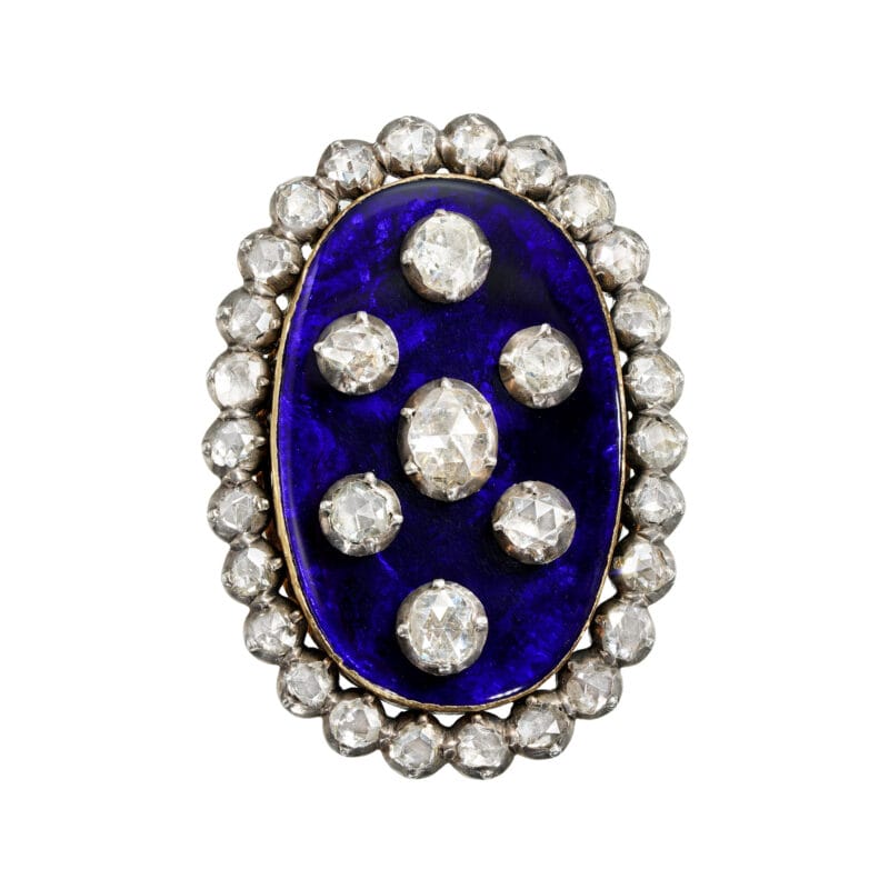 A Georgian Bague au Firmament blue enamel and diamond ring