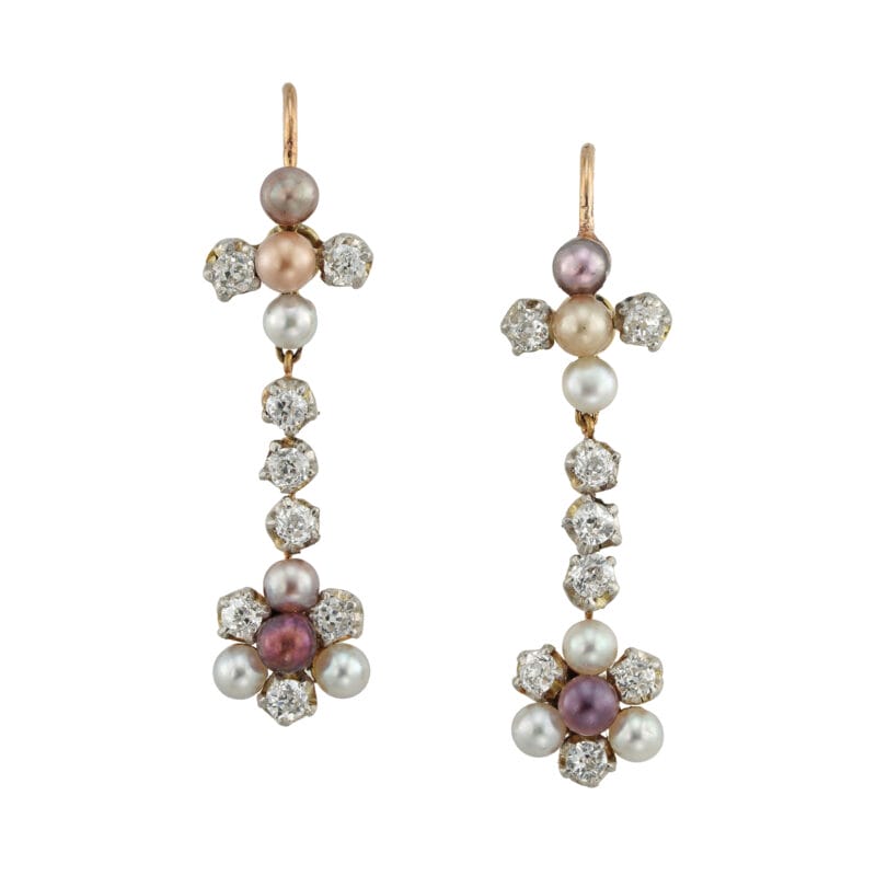 A Pair Of Edwardian Pearl And Diamond Earrings