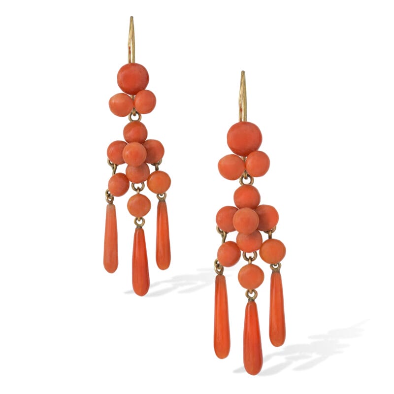 A pair of coral drop earrings