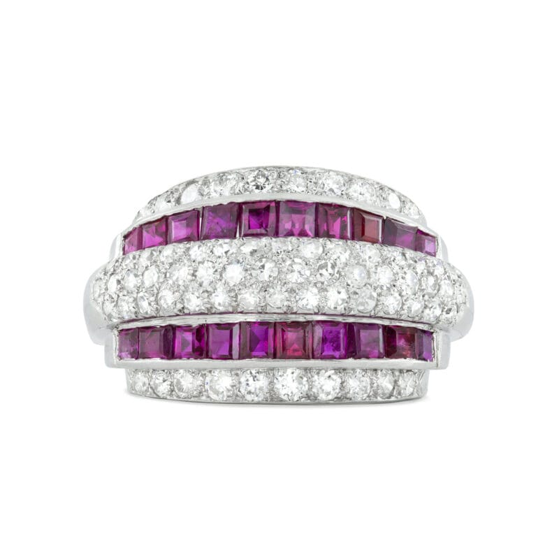 A French Ruby And Diamond Bombe Ring