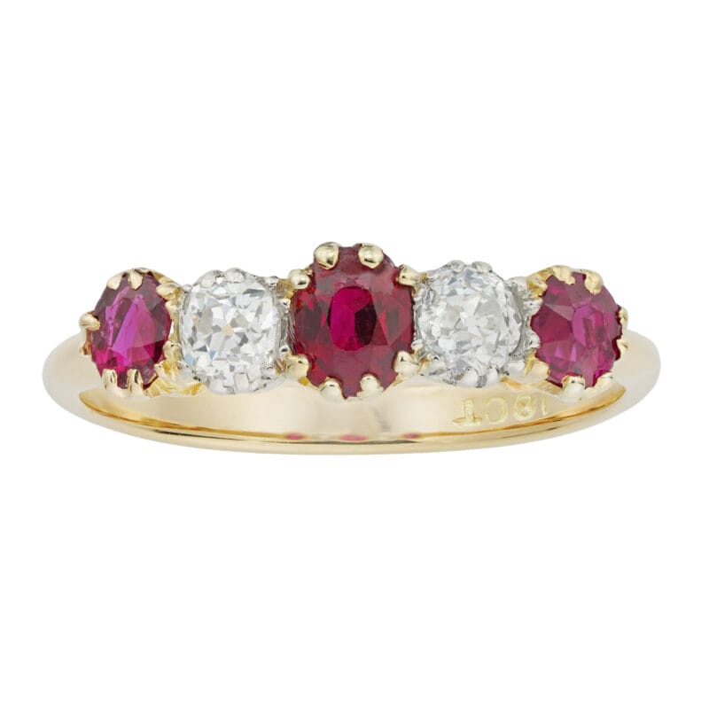 A Five Stone Ruby And Diamond Ring