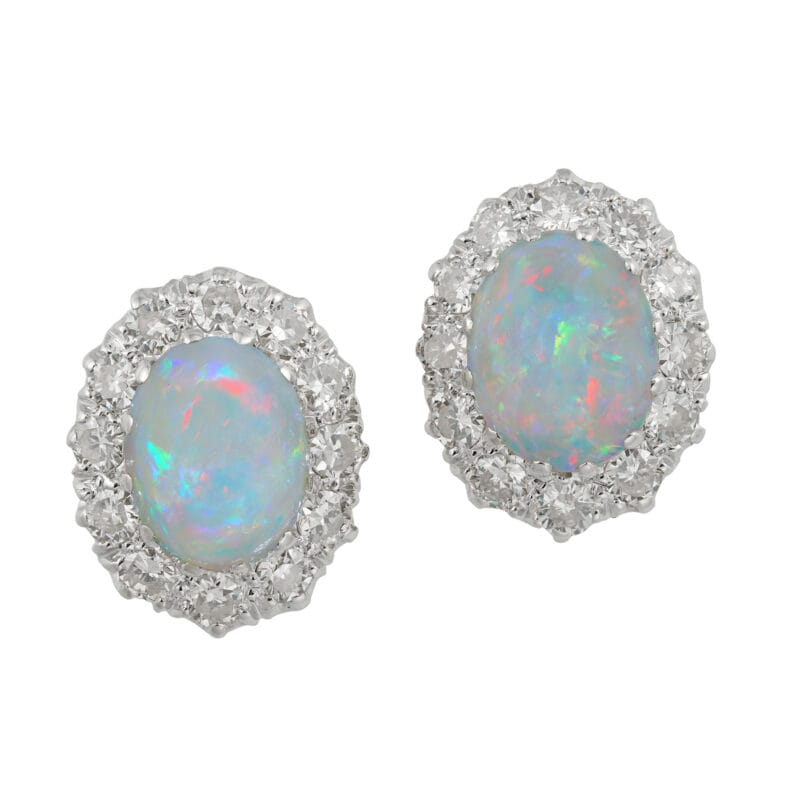 A Vintage Pair Of Opal And Diamond Cluster Earrings