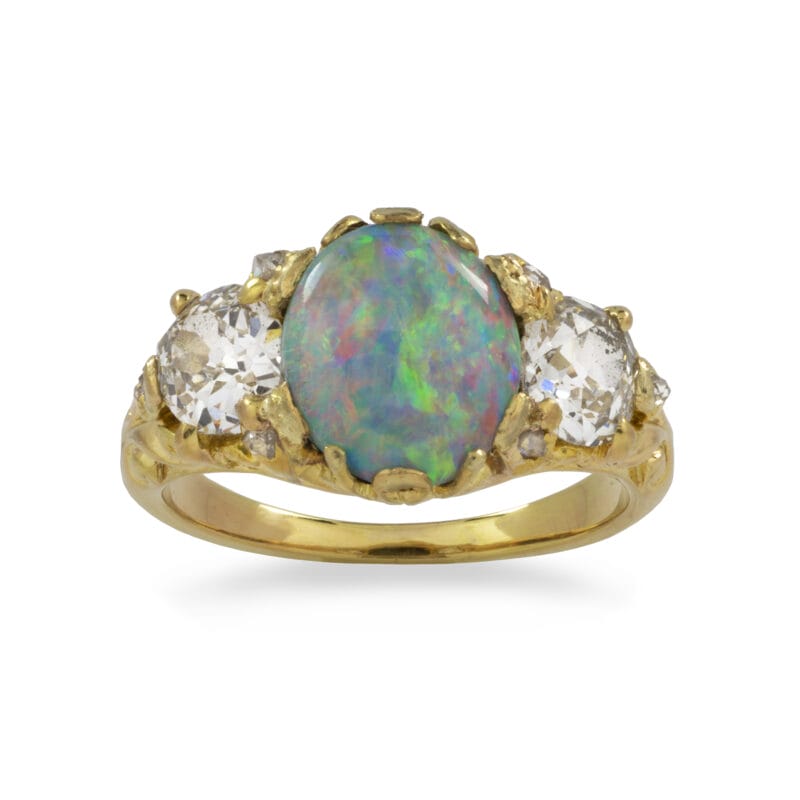 A Late Victorian Opal And Diamond Three Stone Ring