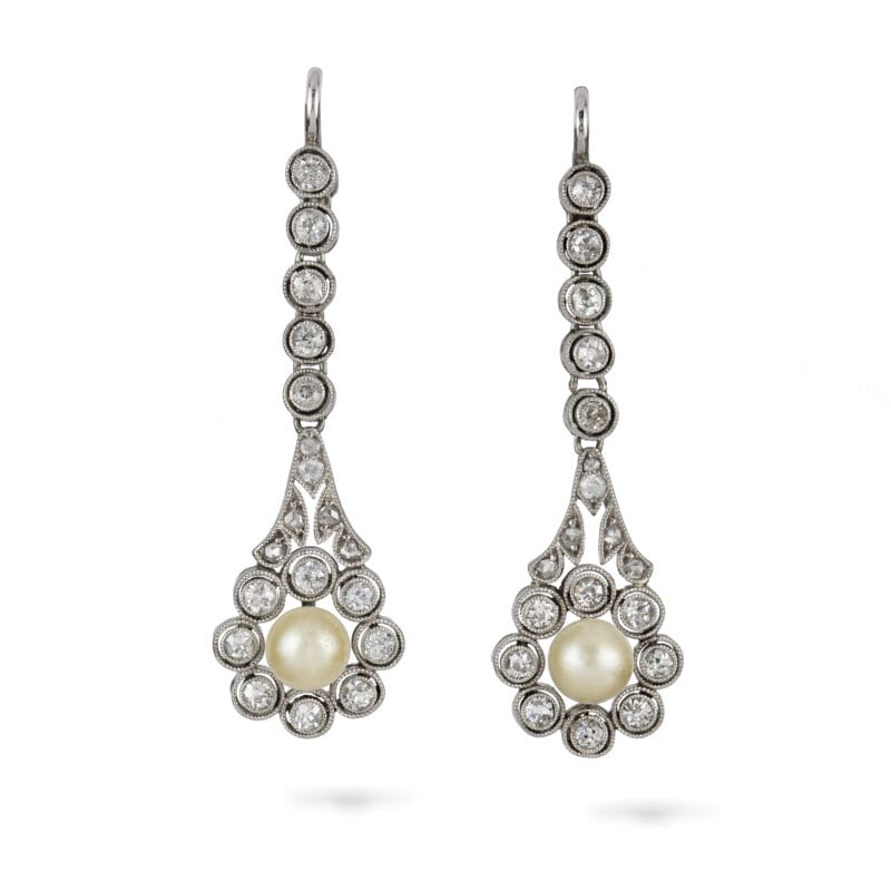 A Pair Of Early Art-deco Natural Pearl And Diamond Earrings
