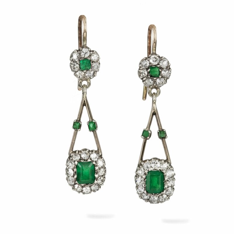 A Pair Of Edwardian Emerald And Diamond Earrings