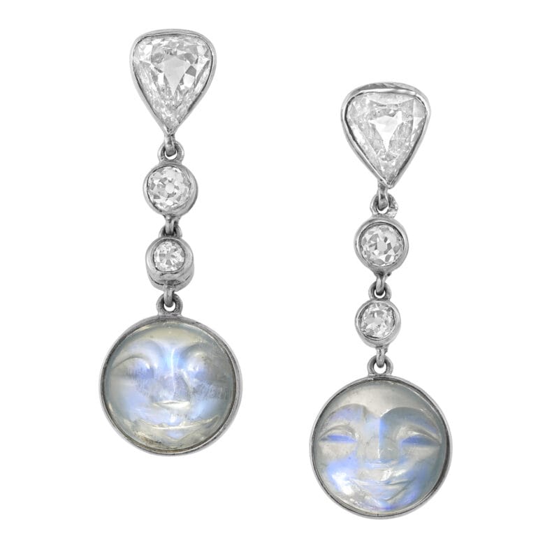 An Edwardian pair of “Man in the moon” drop earrings