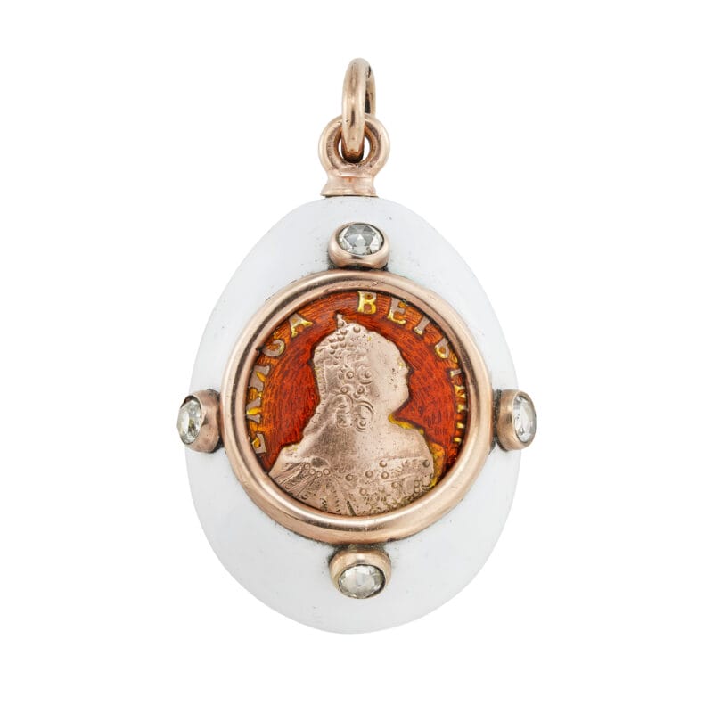 A Fabergé White And Red Enamelled Easter Egg Pendant