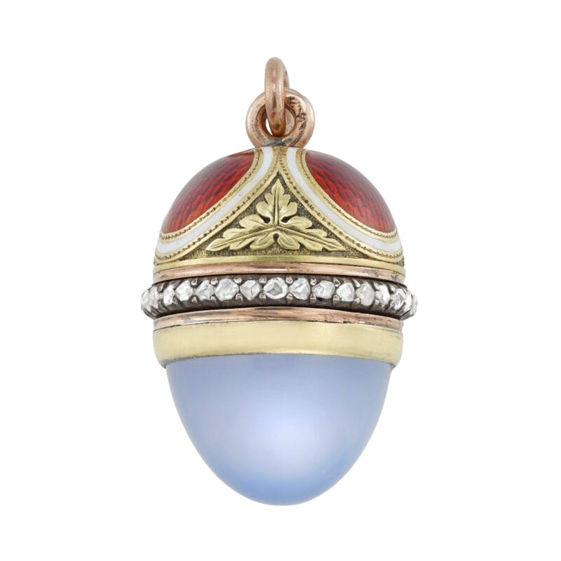 A Fabergé Gold, Enamel And Calcedony Egg Pendant
