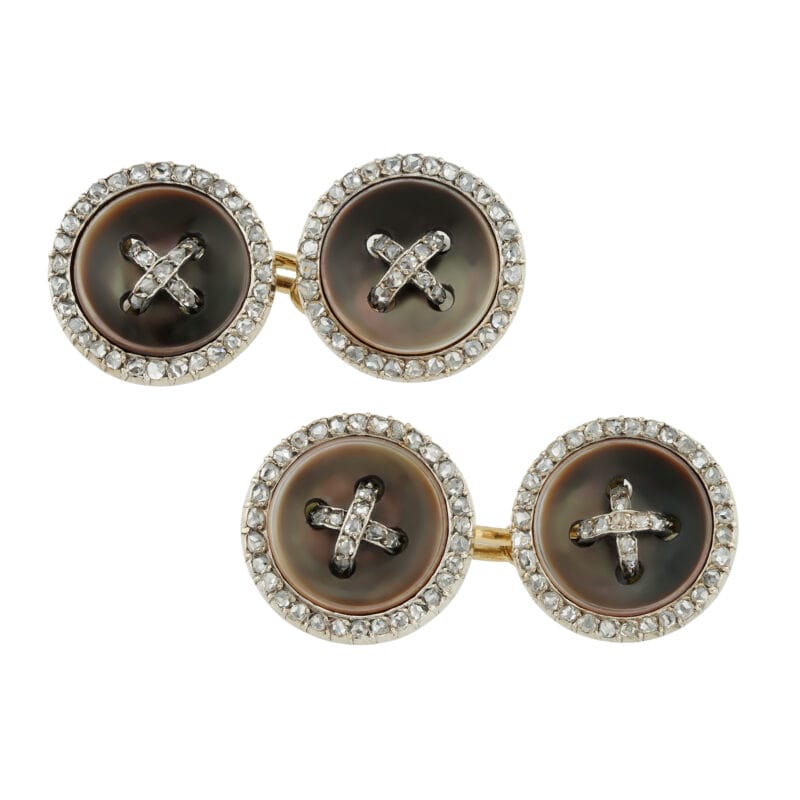 A pair of Belle Époque mother of pearl and diamond cufflinks