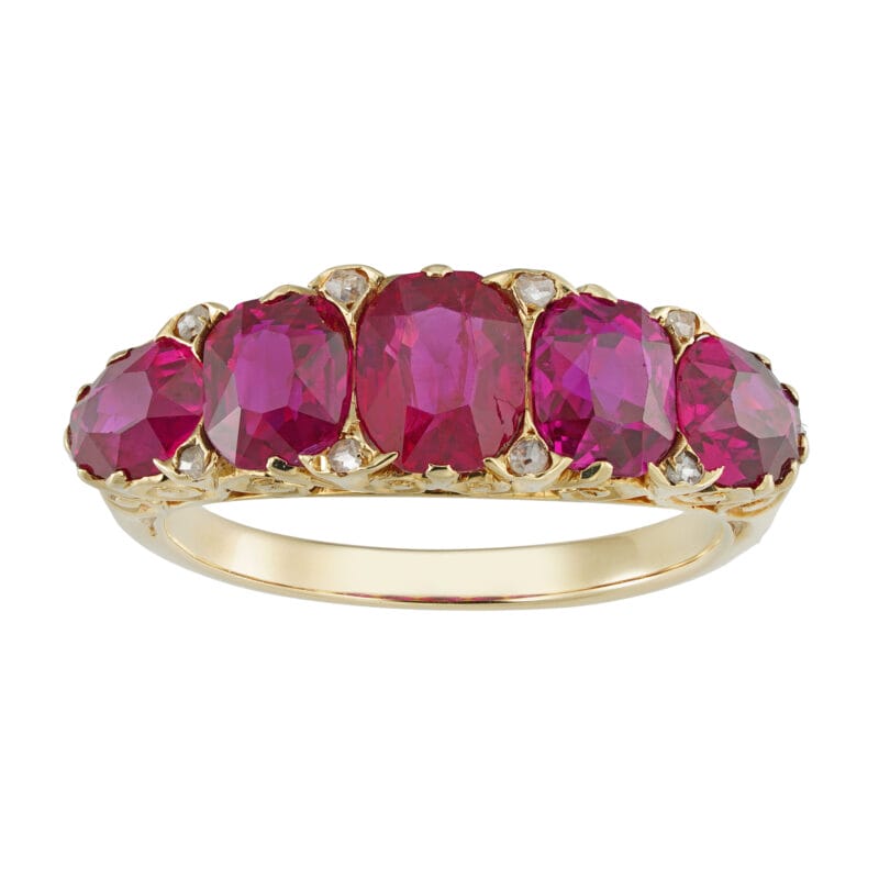 A Victorian five stone Burmese ruby ring