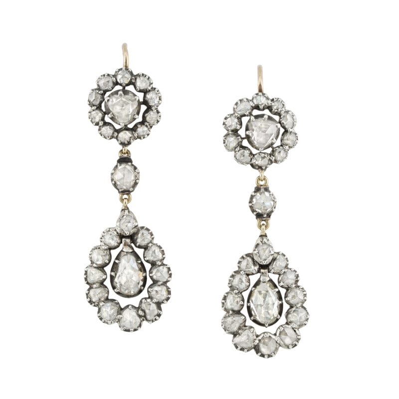 A pair of Regency rose-cut cluster drop earrings