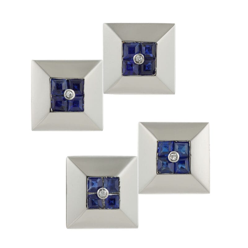 A pair of French Art Deco sapphire and diamond cufflinks