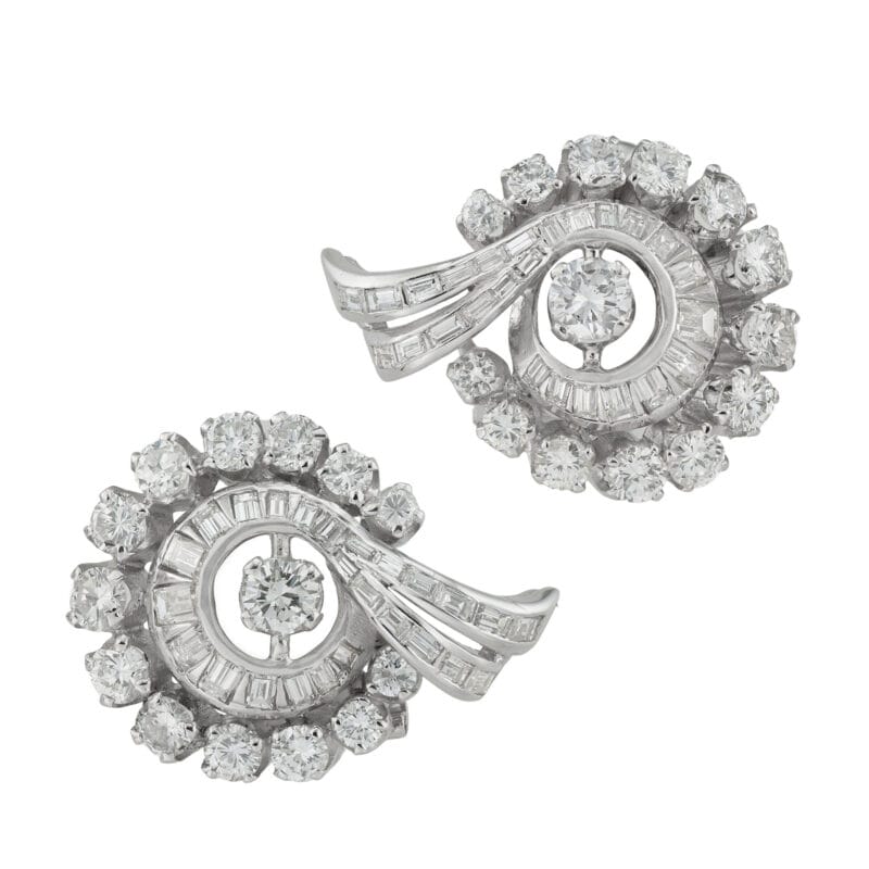 A pair of mid-20th century diamond scroll earrings