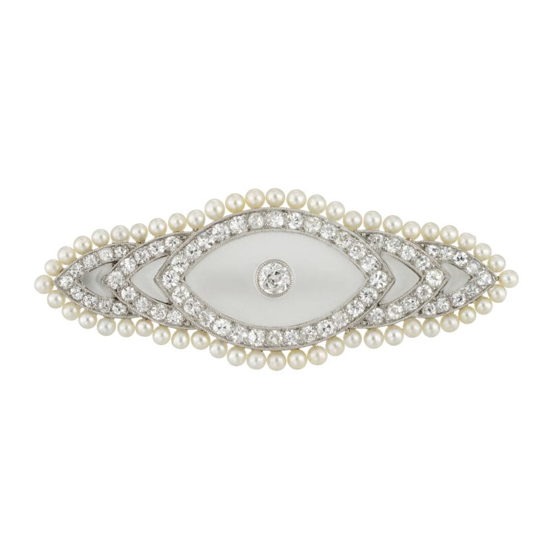 A Belle Epoque rock crystal, diamond and pearl brooch