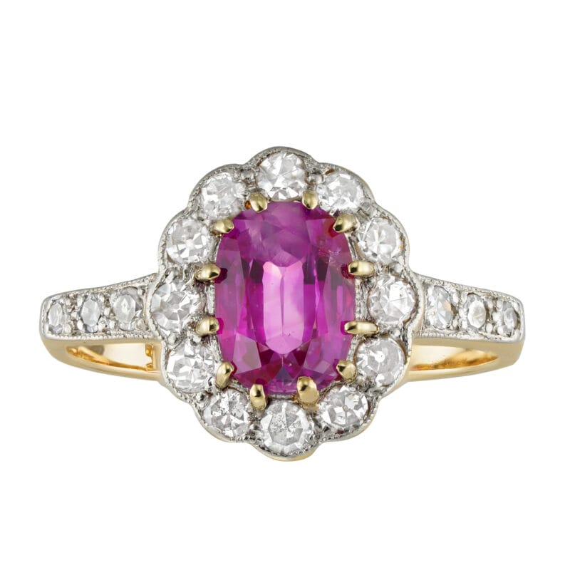 An early-20th century pink sapphire and diamond cluster ring