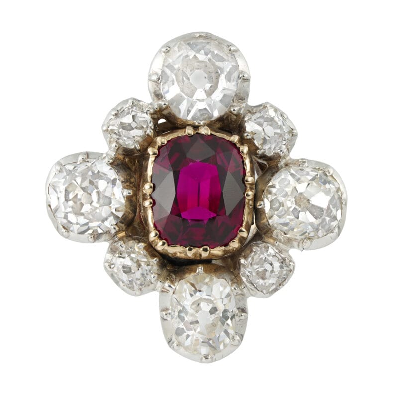 A Victorian ruby and diamond cluster ring,