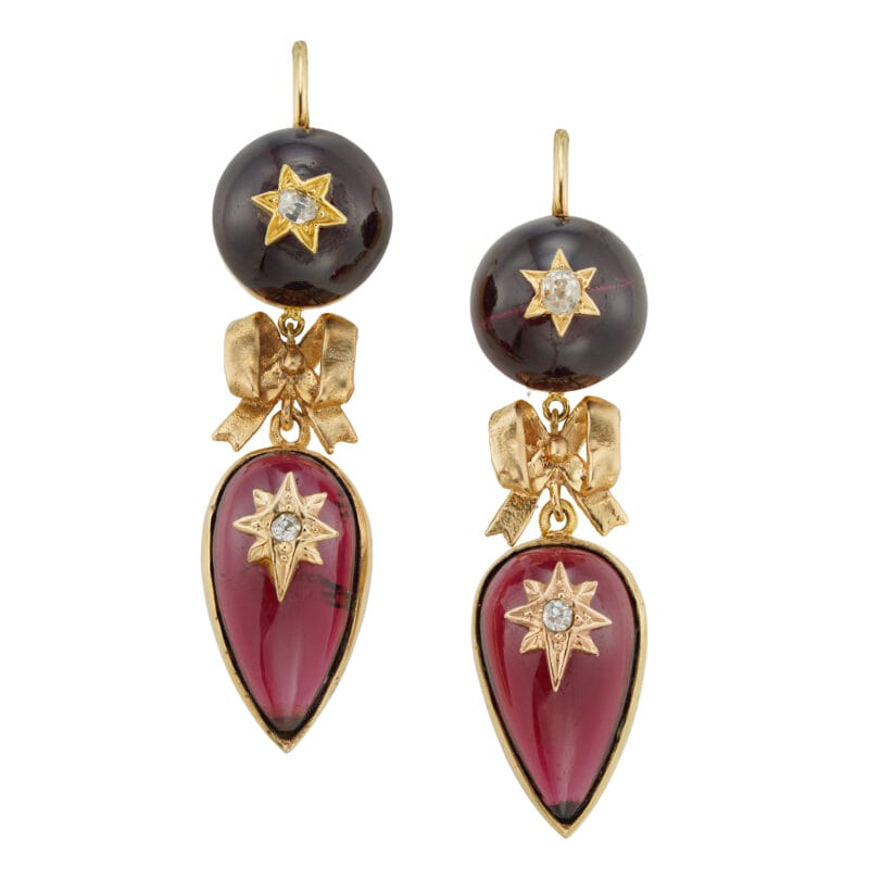 A pair of Victorian garnet and diamond drop earrings