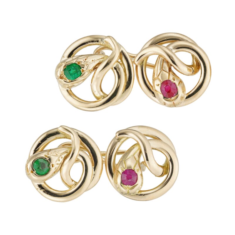 A pair of late Victorian gem-set and gold snake cufflinks