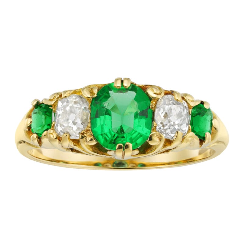 A late Victorian emerald and diamond five stone ring