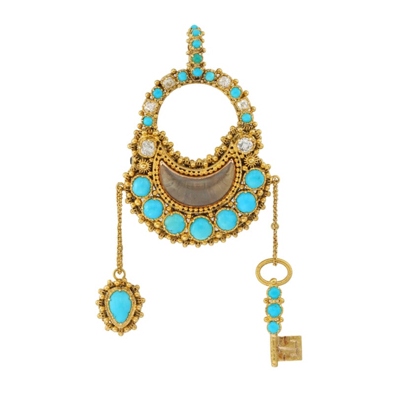 An early Victorian turquoise and diamond-set pendant