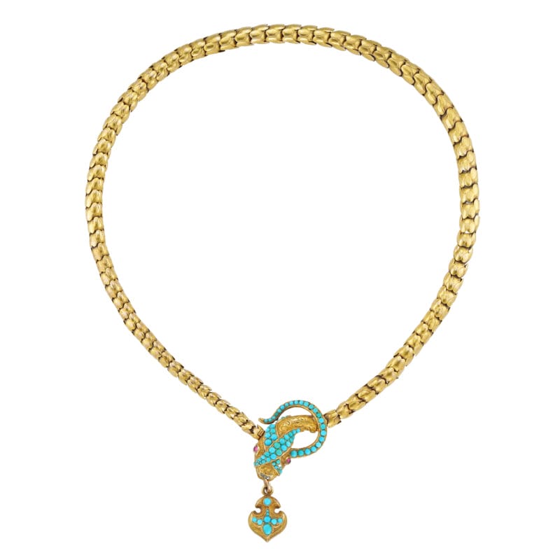 A Victorian turquoise and gold snake necklace