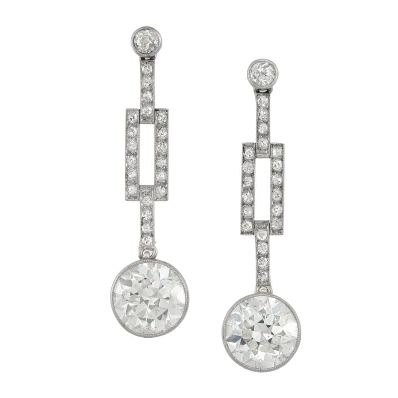 A pair of Art Deco diamond drop earrings by Peyret & Cie