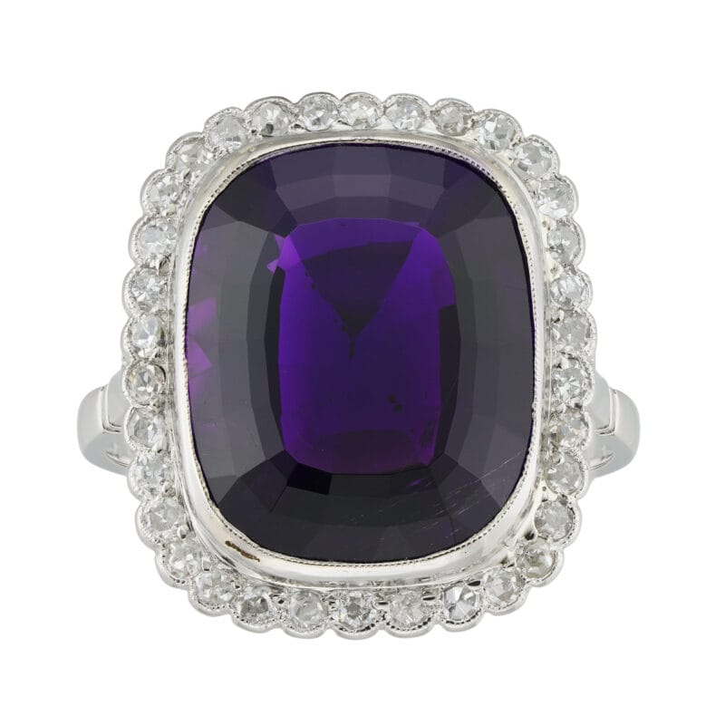 An early 20th century amethyst and diamond cluster ring