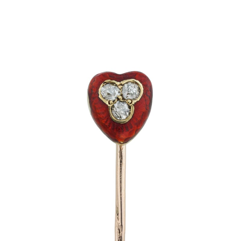 A Victorian Diamond And Red Enamel Heart Stick Pin
