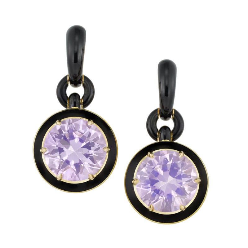 A pair of pink quartz earrings and black enamel by Ilgiz F