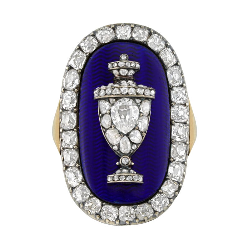 A George III diamond and blue glass mourning ring