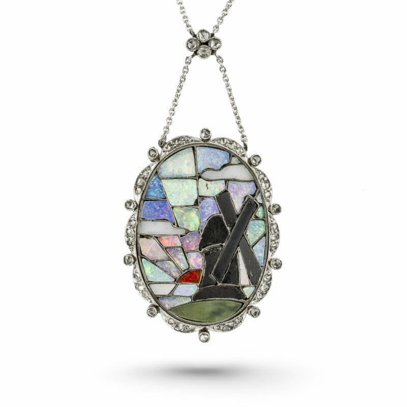 A turn of the 20th century  opal and diamond mosaic pendant
