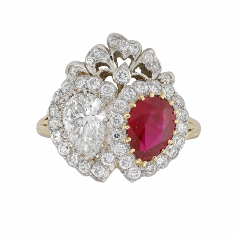 A Ruby And Diamond Double Heart Ring