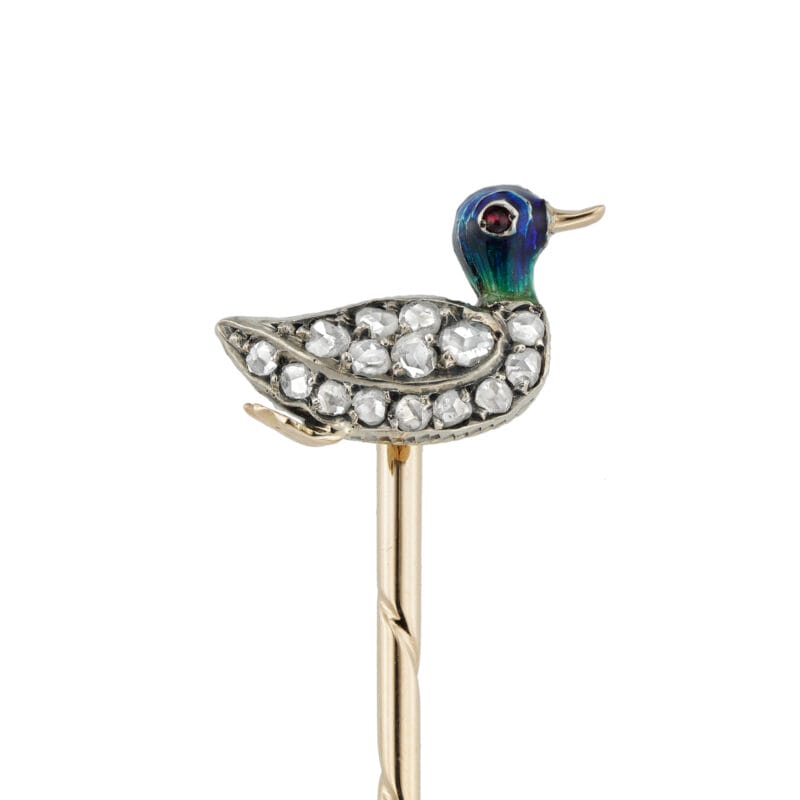 A late Victorian diamond-set duck stick pin