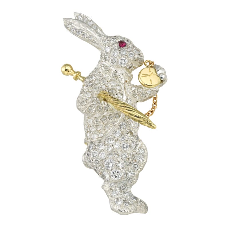 A diamond-set rabbit brooch
