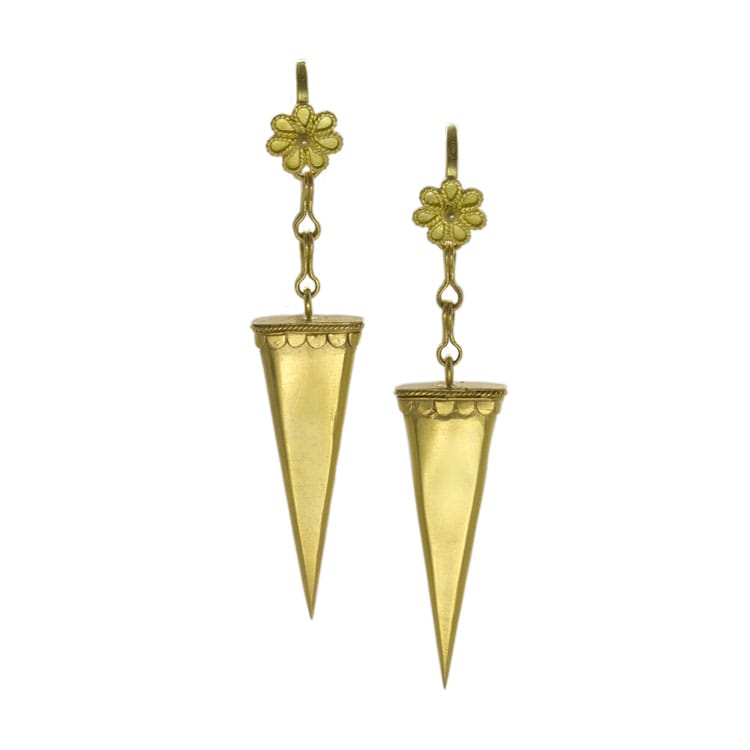A Pair Of Gold Elongated Triangle Drop Earrings By Akelo