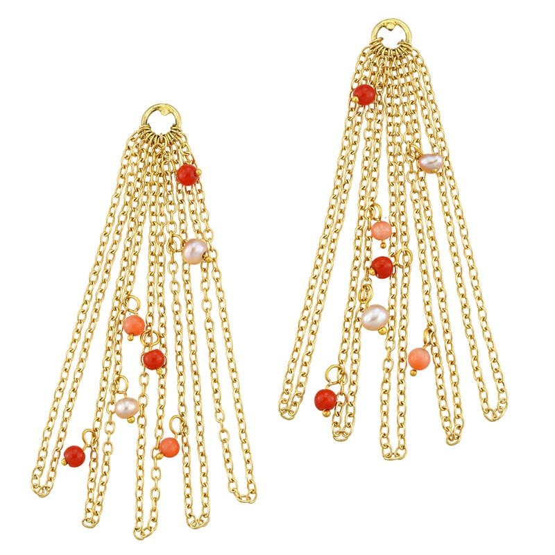 A pearl and coral Cascade earrings by Lucie H Brem, 3.5g
