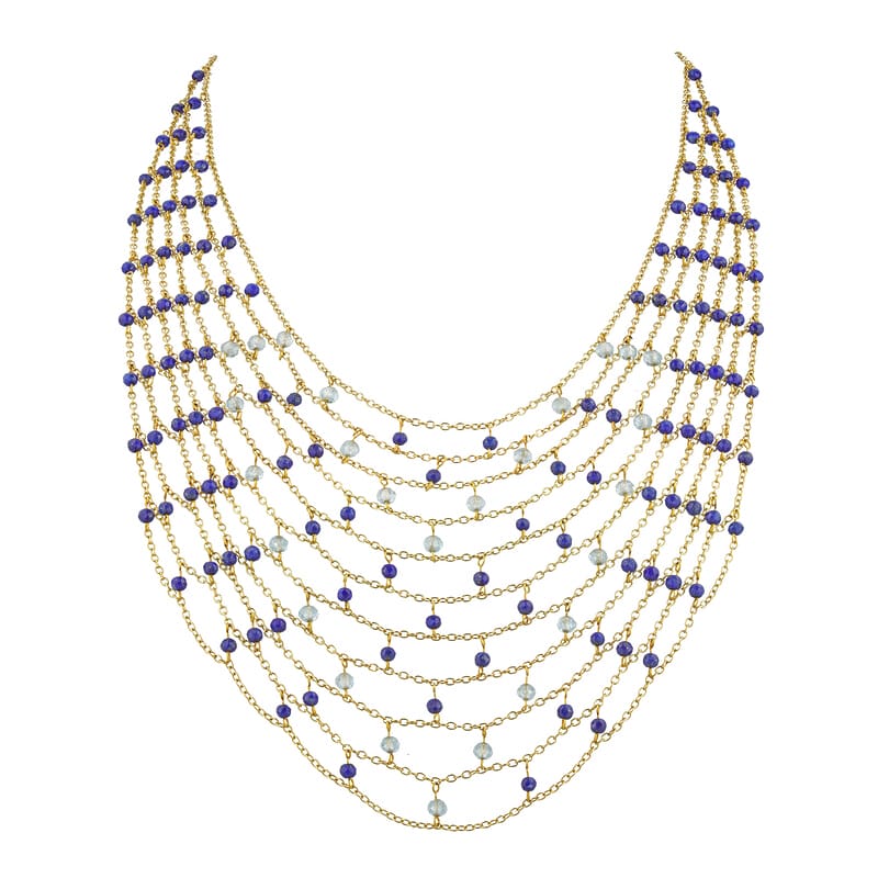 Lapis and topaz heart collar necklace by Lucie Heskett Brem